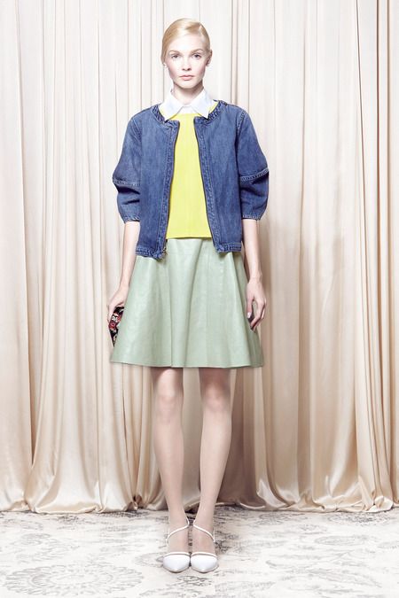 This Alice + Olivia look just proves you can wear denim with the most precious of things. Take this mint leather a-line skirt. This is ladylike meets L.A. casual.